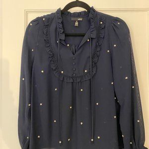 Aqua Navy Blouse w/Silver Dots